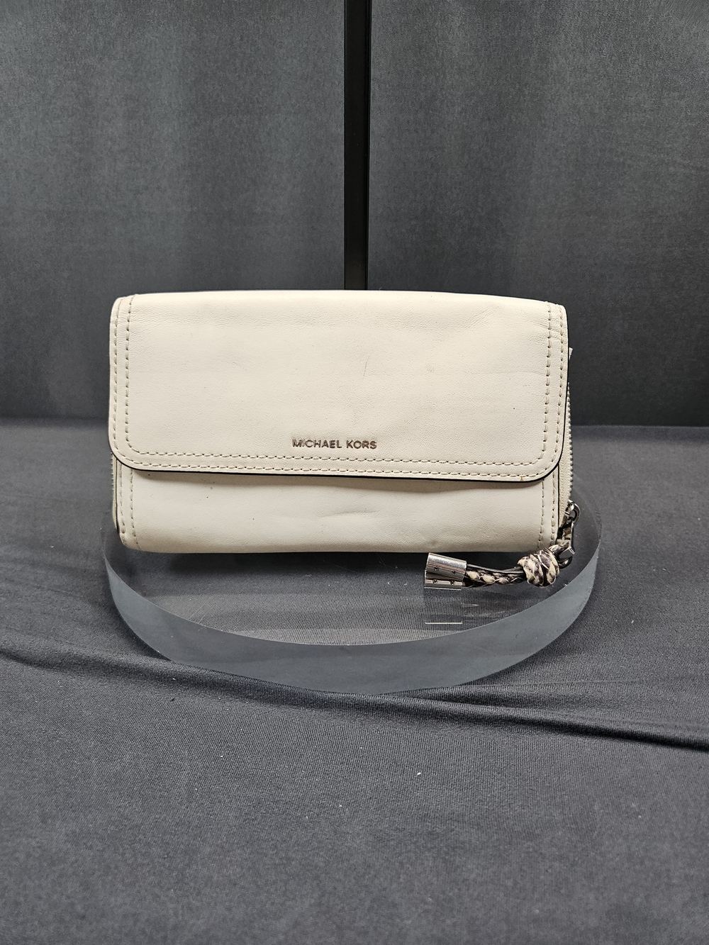 Michael Kors Ivory Leather Flap Wallet with Snake Skin Tassel
